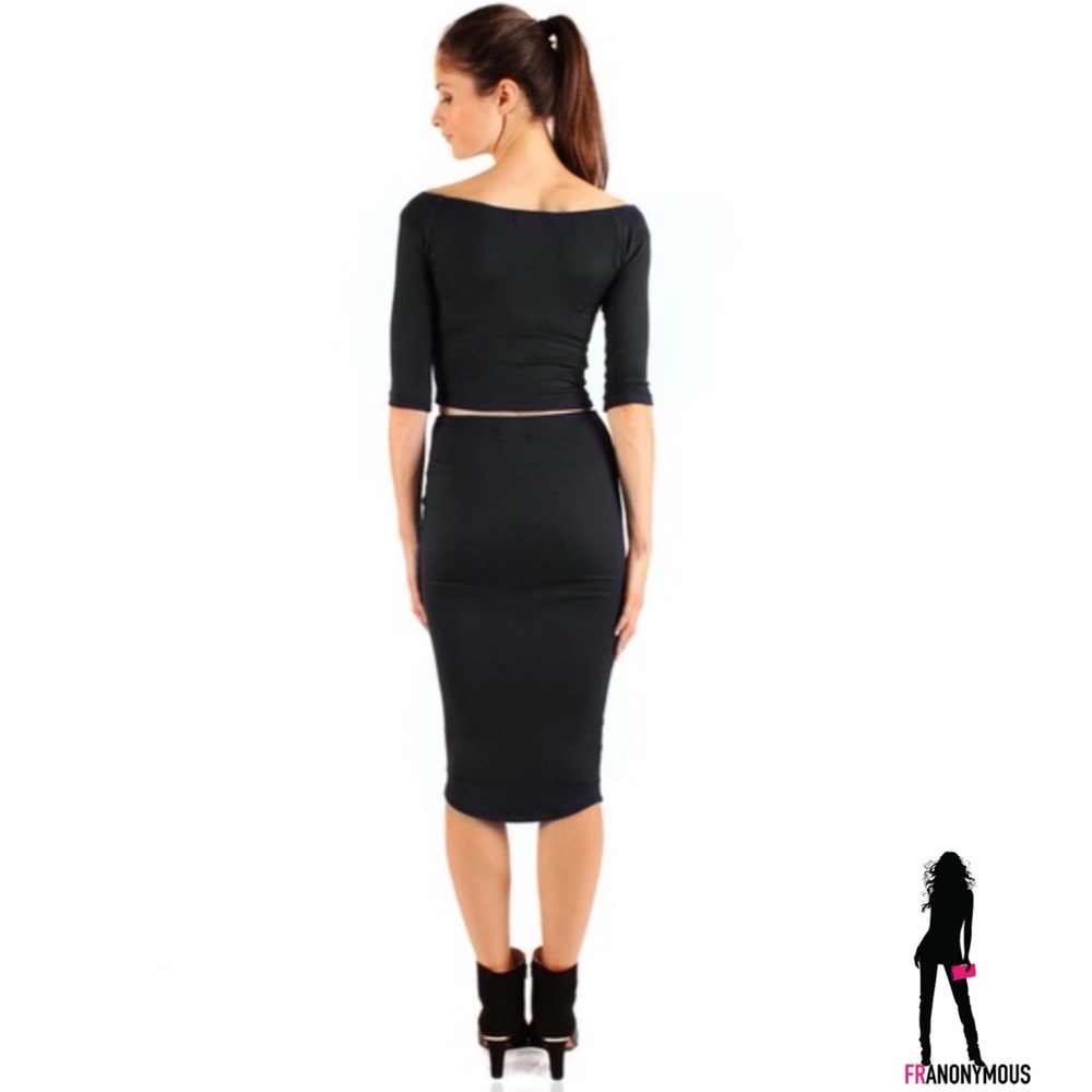 Black Stretch High Waisted Pencil Skirt - Picture 4 of 4